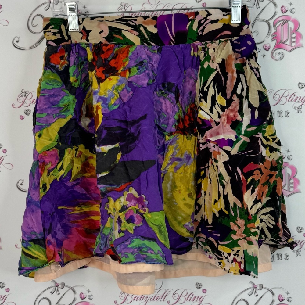 Maeve skirt smocked waist flowers abstract Colorful Floral Skater Skirt